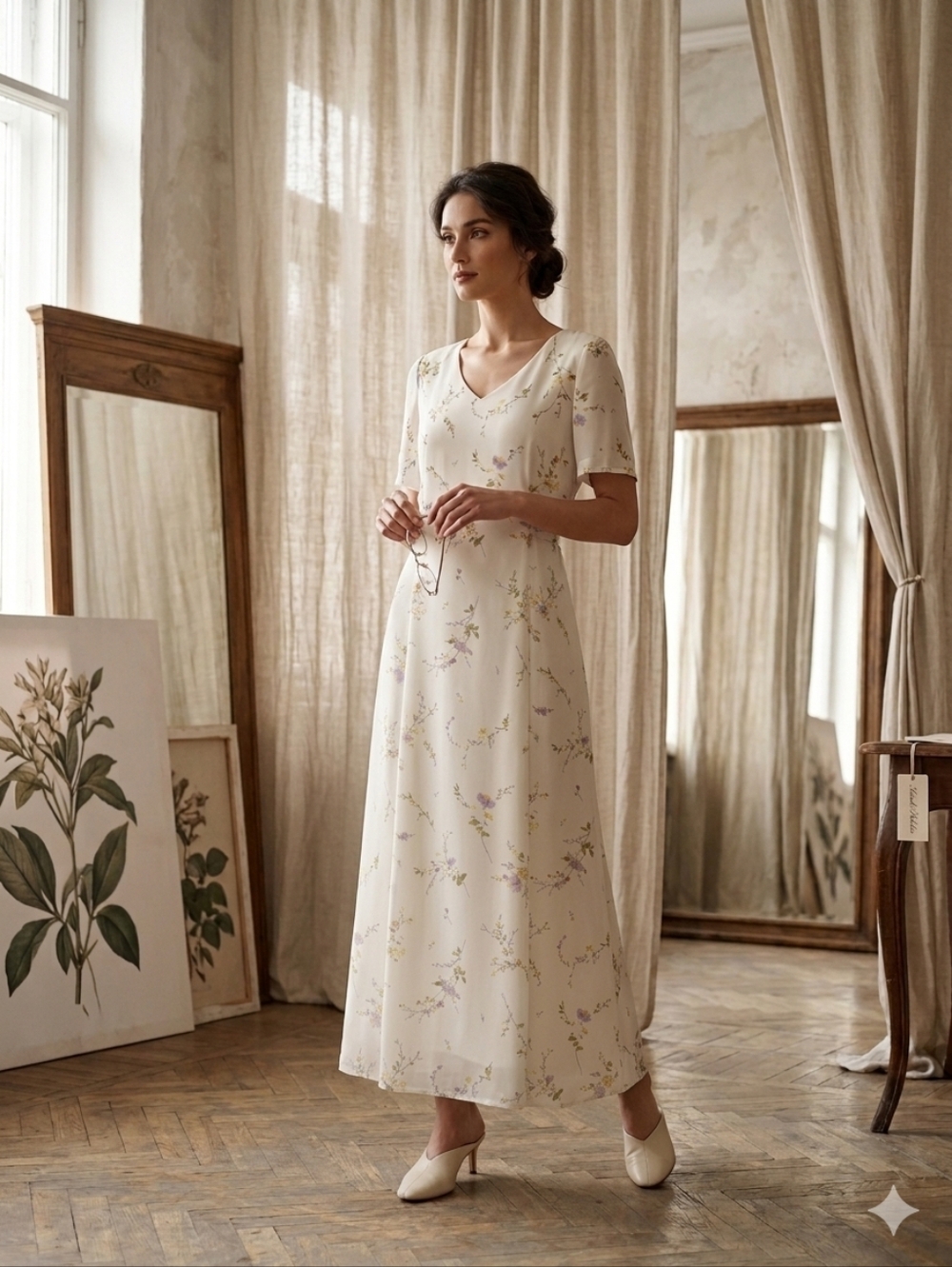 Vintage Sarah Polster Maxi Dress Romantic Floral Pastel Colors